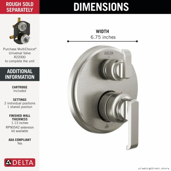 Tetra 14 Series Valve Trim w/ 3-Setting Integrated Diverter - Lumicoat Stainless T24889-SS-PR