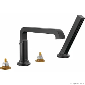 Tetra Modern Matte Black Tub Faucet Trim Set with Handheld Shower - T4789-BLLHP Handles Not Included