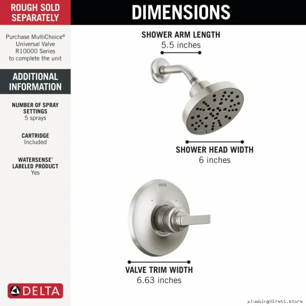 Tetra Monitor 14 Shower Trim Kit - Lumicoat Stainless Steel T14289-SS-PR Delta Design - Image 3