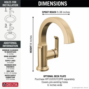 Tetra Single Hole Bathroom Faucet Lumicoat Champagne Bronze Finish Delta Aerator - 588SH-CZ-PR-DST