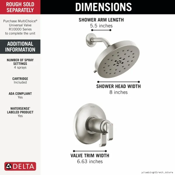 Tetra TempAssure Thermostatic Shower Trim - 17T Series Lumicoat Stainless Steel Delta - Image 2