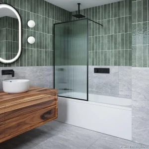 SquareOne TB3 Thermostat Push Button Shower w/ Vertical Ceiling Arm Design - Matte Black BF...