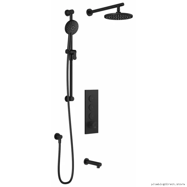 RoundOne Kalia TB3 Thermostatic Push Button Matte Black Wall Shower - Image 2