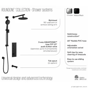 RoundOne Kalia TB3 Thermostatic Push Button Matte Black Wall Shower