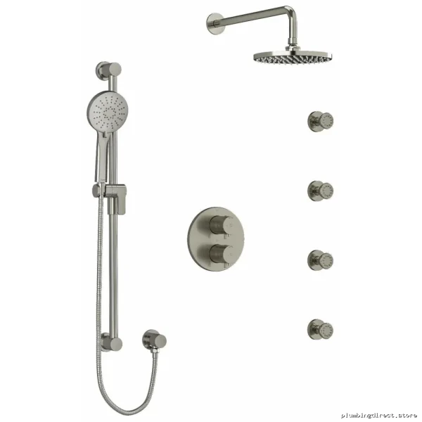 Thermostatic Shower Mixer with Rainfall Ceiling Arm - Brushed Nickel KIT446EDTMBN-6 RIOBEL