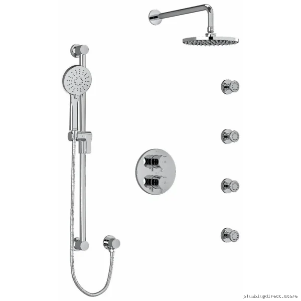 Thermostatic Shower Faucet with Ceiling-Mounted Arm - Chrome Finish, Adjustable Temp Control & Quick Install | RIOBEL