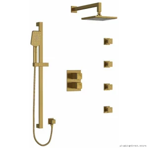 Brushed Gold Thermostatic Shower Faucet with Ceiling Shower Arm - KIT446RFBG-6