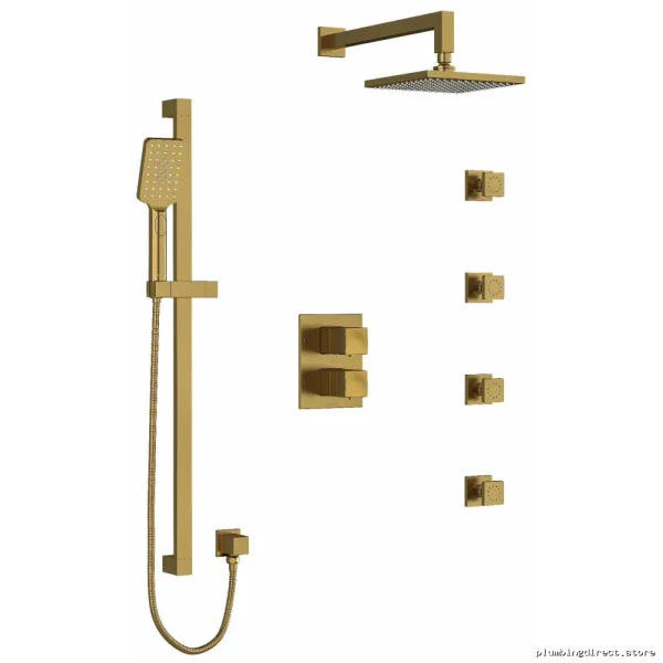 Brushed Gold Thermostatic Shower Faucet with Ceiling Shower Arm - KIT446RFBG-6