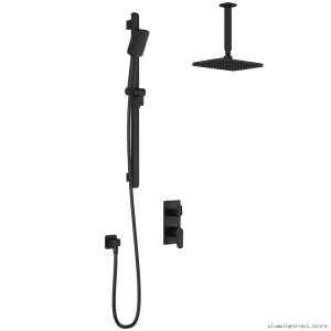 Thermostatic Shower System w/Vertical Ceiling Arm & Integrated Diverting Valve | Moroka TD Series Matte Black