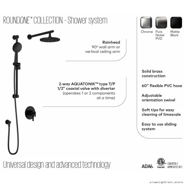 Thermostatic Shower System with Diverter & Wall Arm - Chrome RoundOne - Image 3