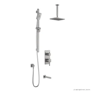 Thermostatic SquareOne TD3 Integrated Diverter Valve with Adjustable Ceiling Mount - Premium Pure Nickel Finish