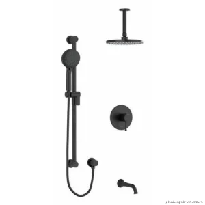 Thermostatic Tub & Shower Faucet Kit with Ceiling Arm - Black Finish