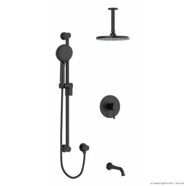 Thermostatic Tub & Shower Faucet Kit with Ceiling Arm - Black Finish