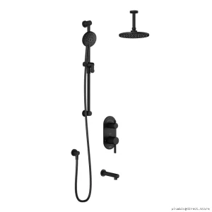 Thermostatic Tub/Shower System with Vertical Ceiling Arm – RoundOne Matte Black