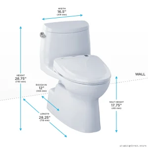 Connect+® Carlyle II Elongated 1.28 GPF Toilet & Washlet S350e Bidet – Cotton White Toto