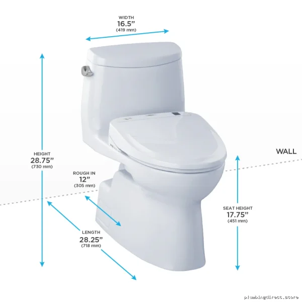 Connect+® Carlyle II Elongated 1.28 GPF Toilet & Washlet S350e Bidet – Cotton White Toto