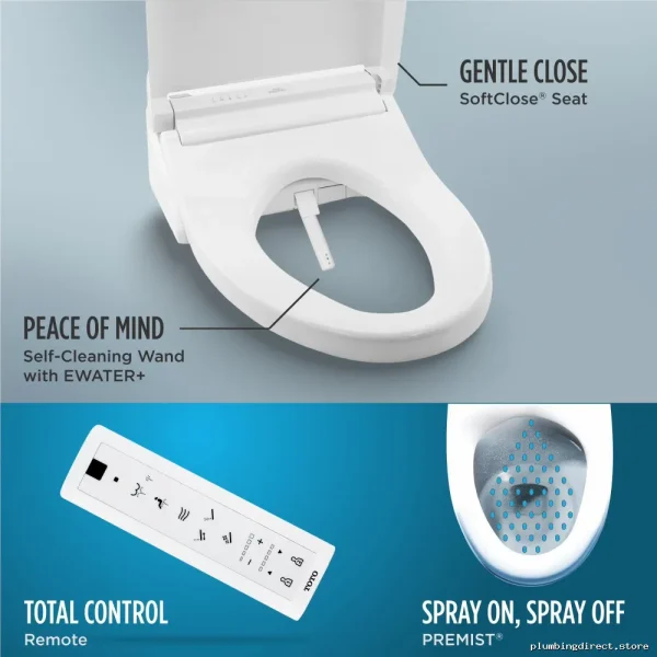 Toto Cotton White SW3084T40#01 Elongated Bidet Seat - WASHLET+ C5 for Ultimate Comfort
