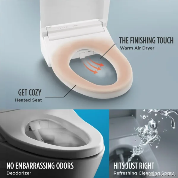 Toto Cotton White SW3084T40#01 Elongated Bidet Seat - WASHLET+ C5 for Ultimate Comfort - Image 3