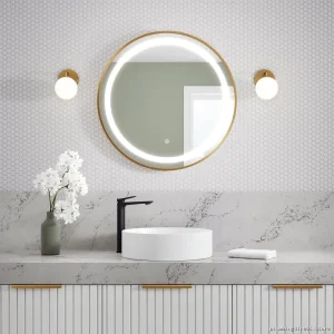 Touch-Activated LED Vanity Mirror - 30-Inch Round Brushed Gold