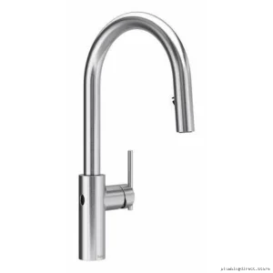 RIOBEL LT200ST Horizontal Touchless Faucet w/ Pull-Down Spray & Aerating Spouts – Durable Stainless Steel Design