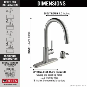 Trask Delta Kitchen Faucet Pull Down Spray & Soap Dispenser | SpotShield Stainless