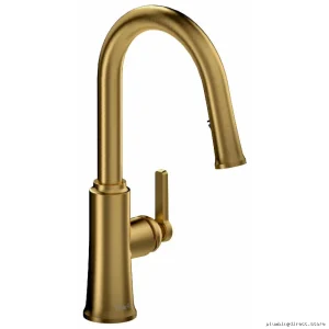 Trattoria RIOBEL TTRD101BG Kitchen Faucet - C-Spout & Pulldown Spray in Brushed Gold