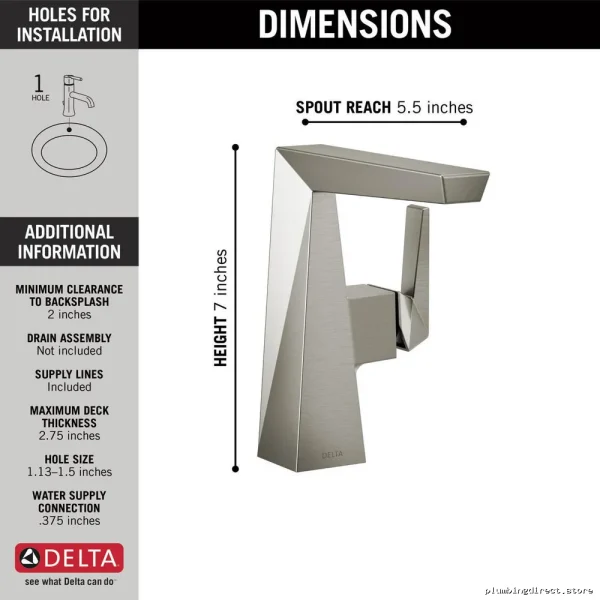 Modern Single Hole Stainless Steel Bathroom Faucet with Durable Lumicoat Finish - Trillian Model 643-SS-PR-DST - Image 2