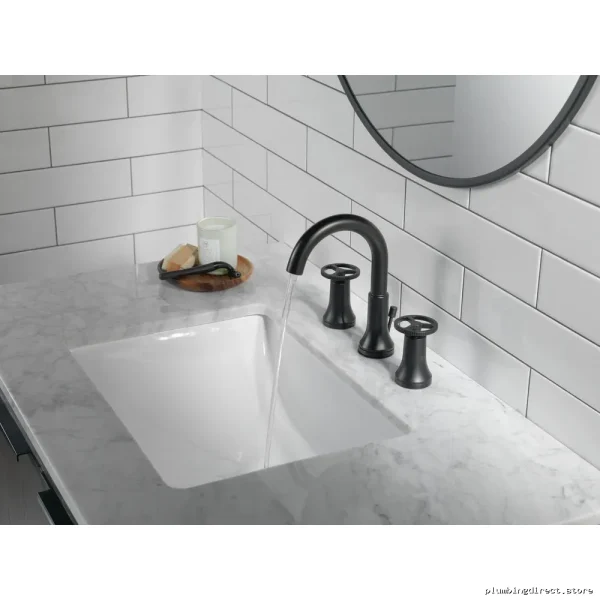 Trinsic Matte Black Widespread Bathroom Faucet with Wheel Handle - Image 2