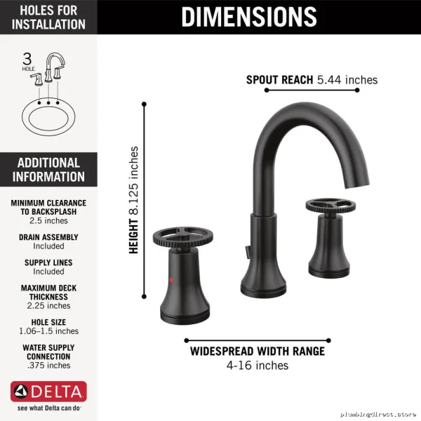 Trinsic Matte Black Widespread Bathroom Faucet with Wheel Handle - Image 3