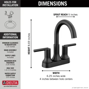 Trinsic Modern Centerset Bathroom Faucet - Sleek Matte Black 2559-BLMPU-DST