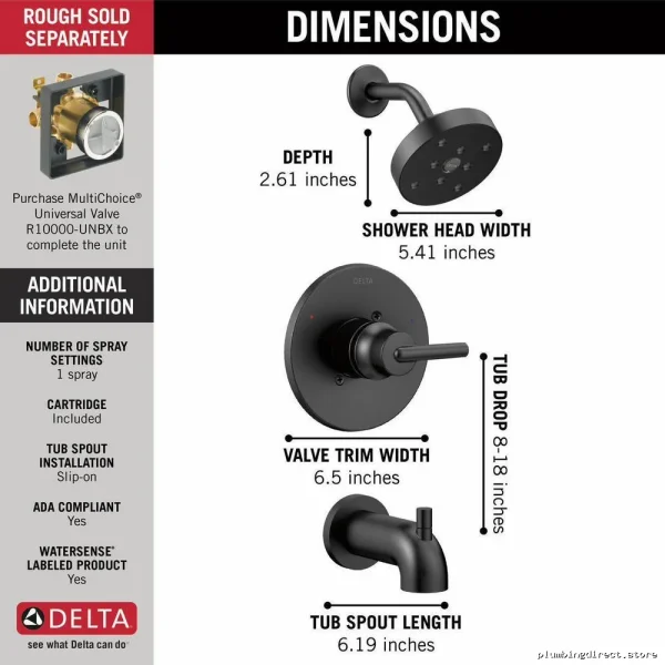 Trinsic Monitor 14 Tub & Shower Trim (Delta) - Less Cartridge, Matte Black - Image 3