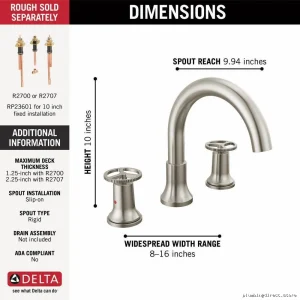 Trinsic T2758-SS Delta 3-Hole Roman Tub Faucet Trim - Modern Durable Stainless Steel Design