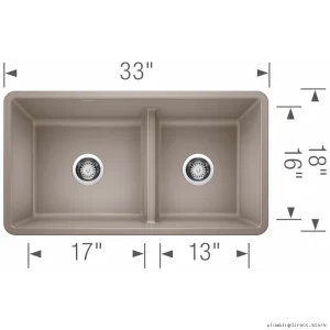 Undermount Silgranit Sink - 1.75 Bowl Low Divide Kitchen Sink in Truffle