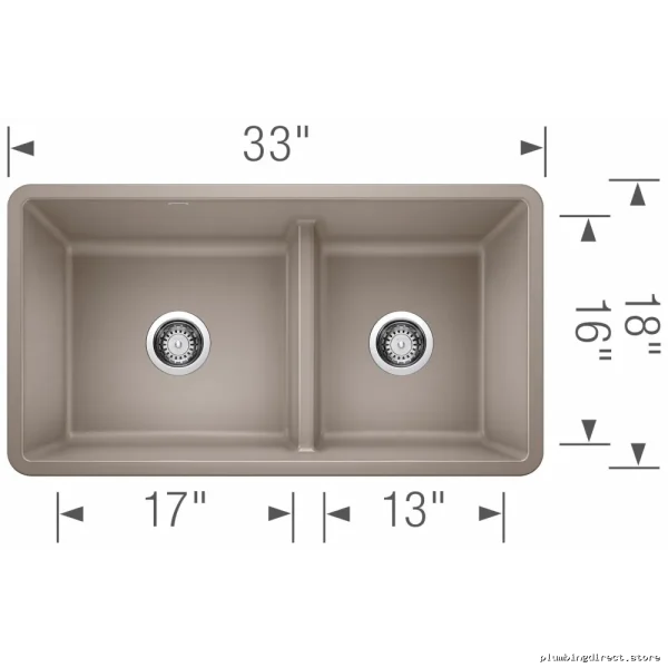 Undermount Silgranit Sink - 1.75 Bowl Low Divide Kitchen Sink in Truffle