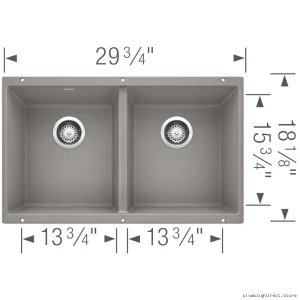 Undermount Silgranit Kitchen Sink - 2 Bowl Precis U Design, Metallic Gray