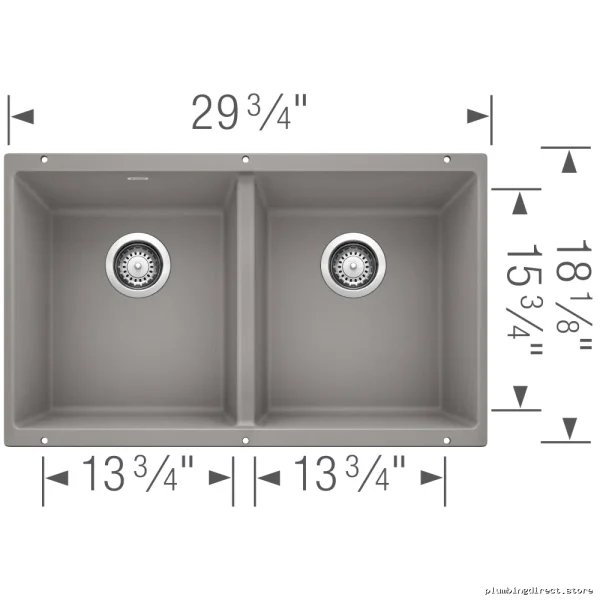 Undermount Silgranit Kitchen Sink - 2 Bowl Precis U Design, Metallic Gray