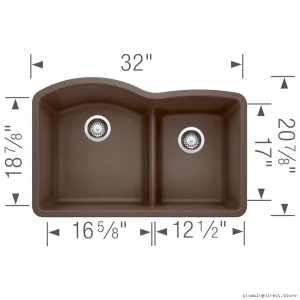 Undermount Sink with Low Divide & Diamond U Shape - 1.75-Bowl Silgranit