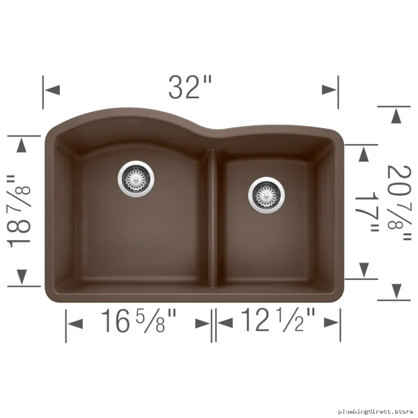 Undermount Sink with Low Divide & Diamond U Shape - 1.75-Bowl Silgranit