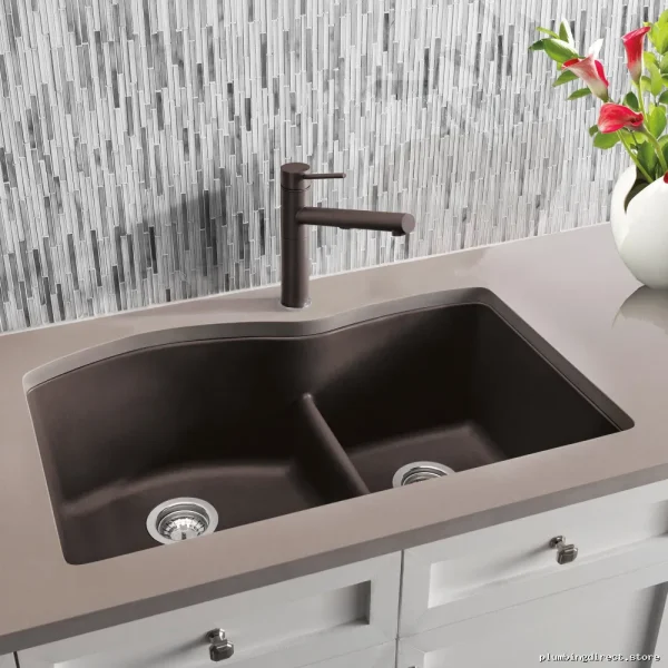 Undermount Sink with Low Divide & Diamond U Shape - 1.75-Bowl Silgranit - Image 2