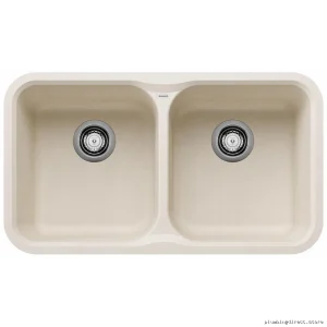 Undermount Two-Bowl Silgranit Sink Soft White Color Vision U Model 402895