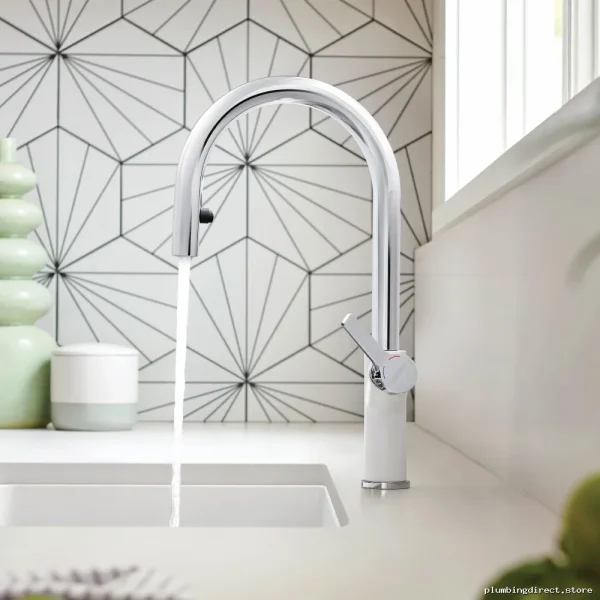 Urbena Kitchen Faucet with Pulldown Spray - Chrome/White - Image 2