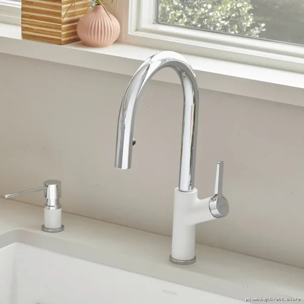 Urbena Kitchen Faucet with Pulldown Spray - Chrome/White - Image 3