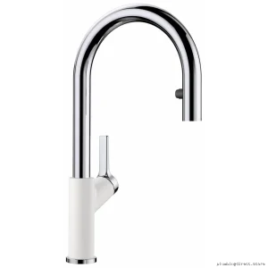 Urbena Kitchen Faucet with Pulldown Spray - Chrome/White