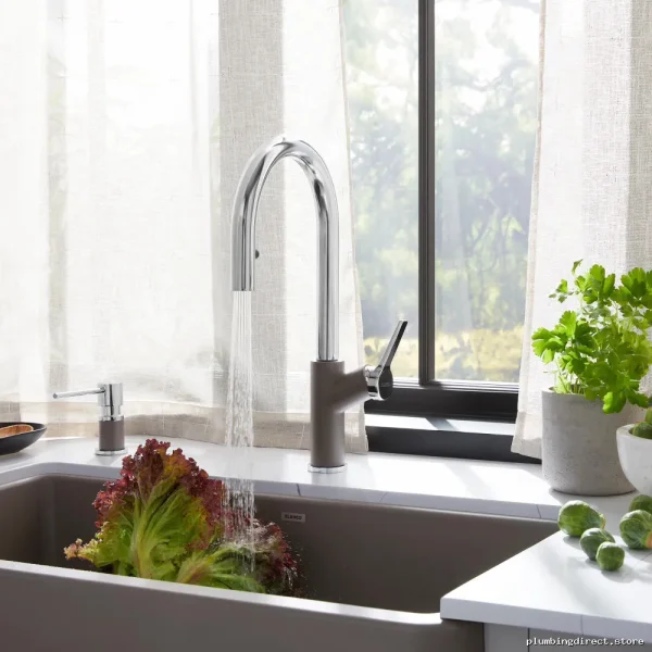 Urbena Modern Kitchen Faucet - Chrome/Volcano Gray with Pulldown Spray 526933 Blanco - Image 2