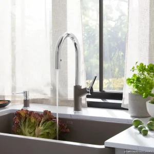 Urbena Modern Kitchen Faucet - Chrome/Volcano Gray with Pulldown Spray 526933 Blanco
