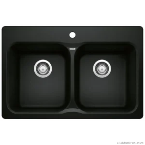 Vision 210 2 Bowl Drop-In Silgranit Sink - Coal Black & Blanco | Model 402635