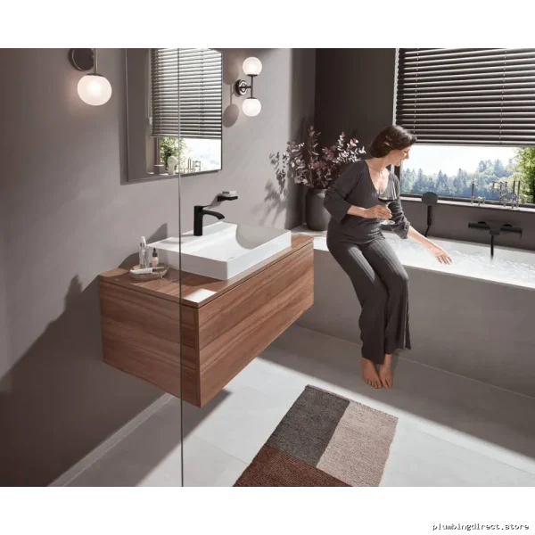 Vivenis 110 Single Hole Bathroom Faucet Matte Black Pop-Up Drain Hansgrohe