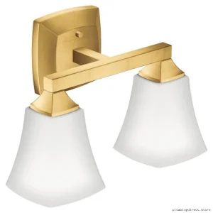 Voss Dual Globe Wall Sconce in Brushed Gold - Modern Lighting Fixtures YB5162BG Moen