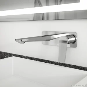 Moroka Wall-Mounted Bathroom Faucet Push-Button Drain & Overflow Matte Black Finish