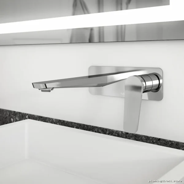 Moroka Wall-Mounted Bathroom Faucet Push-Button Drain & Overflow Matte Black Finish